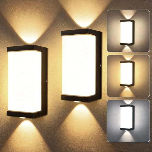 2 Stück LED Wandleuchten Innen Außen 3 Lichtfarben 3000K-6500K aus ABS