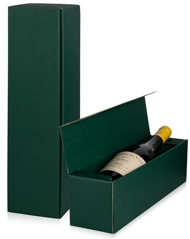 10x Flaschen Geschenkkarton Wein - Dunkelgrün - für 1 Flasche - Verpackung in hochwertiger Leinenoptik (1er)