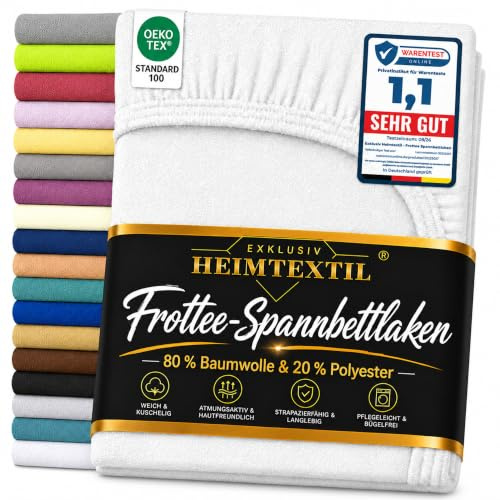 EXKLUSIV HEIMTEXTIL Frottee Spannbettlaken Marke 90 x 200 cm 80% Baumwolle, 20% Polyester Öko - Tex Zertifiziert, Markenqualität, Matratzenhöhe bis 25 cm, Weiss
