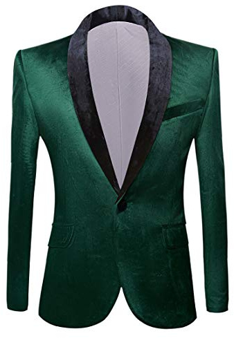 PYJTRL Herren-Blazer aus Samt, schmale Passform (XXL, Grün)