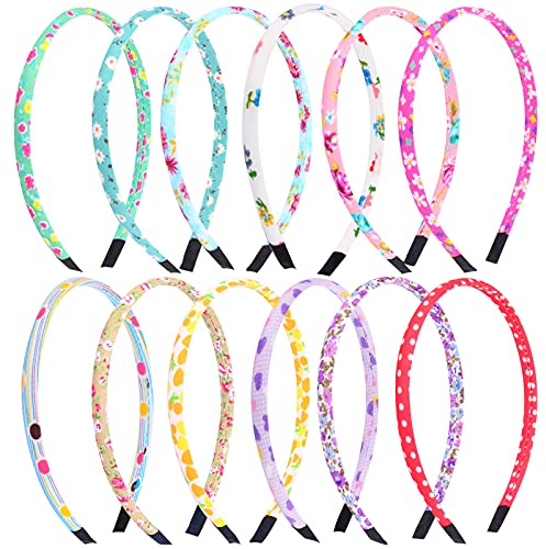 Candygirl 1 CM Child's Cotton Headband Alice band Flower Covered Girl's Headbands Floral Polyester Hairband Multicolor Stain HeadBand for Kid Polka Dots Heart Covered Hairband Hair Accessories