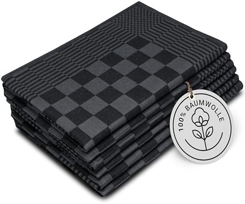 ZOLLNER 6er Set Geschirrtücher Baumwolle in 65x65 cm - extrem saugstarke und robuste Küchentücher - waschbar bis 60°C – in schwarz kariert - Gastronomiequalität - Oeko Tex® Zertifiziert