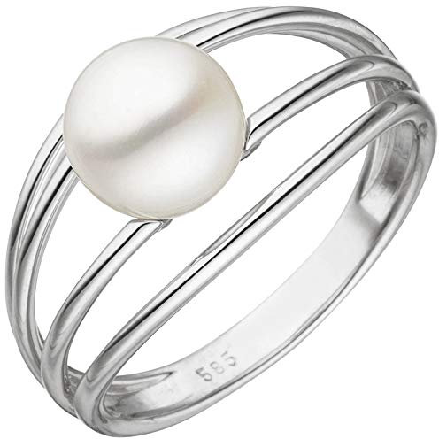 Jobo Damen-Ring aus 14 Karat 585 Weißgold mit Perle Größe 56
