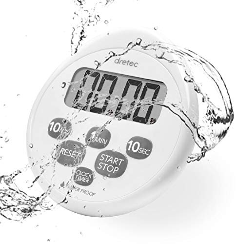 dretec Digital Timer Water Proof Shower Timer Shower Clock Bathroom Magnetic Backing White(Waterproof) Officially Tested in Japan (1starter Lithium Battery Included)