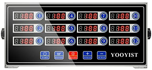 YOOYIST Temporizador de Cocina Comercial de 12 Canales Temporizadores Digitales para restaurantes Alarma Profesional LED Ajustable Recordatorio de cocción para Food Truck Freidora Hornear Pizza Café