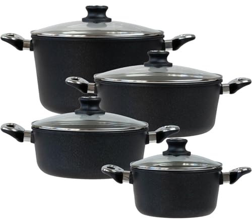 BAF Kochtopf Set 8-tlg. Bratentopf 20 cm + 24 cm, Kochtopf 28 cm & Suppentopf 28 cm - Topfset Aluguss beschichtet - ohne Induktion - Made in Germany