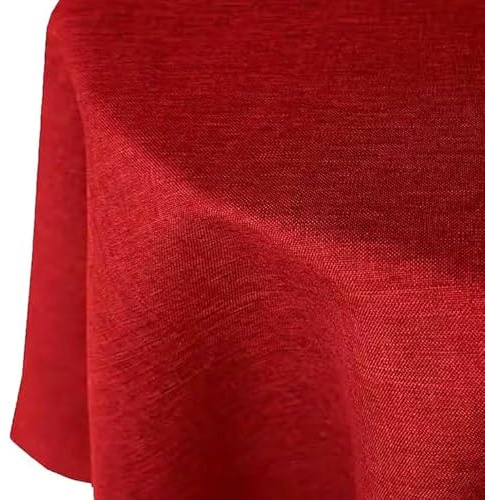 Tischdecke | Rot - Rund - 140cm | Gartentischdecke | Outdoor-Decke | Lotus-Effekt | Leinen-Optik | Schmutzabweisend