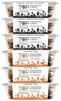 Top Seedz Certified Organic Gluten Free Rosemary and 6 Seed Crackers | 6-Pack | 5 Ounces | Healthy Vegan Crackers with Plant Based Protein | Made of Sunflower, Flax, Sesame and Pumpkin Seed