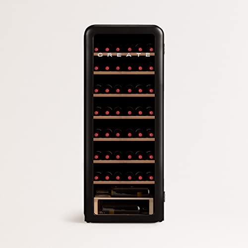 CREATE/WINECOOLER RETRO XXL/Elektrischer Weinkühler für 12 Flaschen, Schwarz/Retro-Vintage-Design, 208L,0,7cl Flaschen