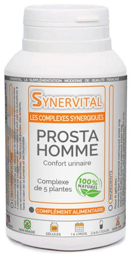 Prosta Homme Synervital - 240 gélules de 300mg - Complexe de plantes pour la Prostate, le confort urinaire - Sabal, Courge, Epilobe, Pygeum, Ortie - Complément alimentaire - Fabriqué en France