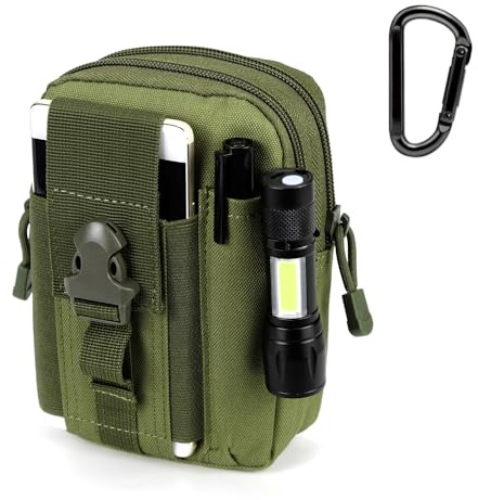 Piscorush Tactical Waist Pouch MOLLE EDC Outdoor Man Waist Bag with Phone Belt Clip Holder Holster Carrying Pouch for Smartphone (With Easy Carabiner, Olive Drab)