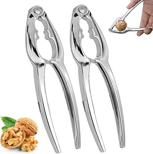 Norhogo 2 cascanueces de metal multifuncional para nueces, avellanas, almendras, pistachos, nueces, acero inoxidable, abridor de nueces, para pecan, almendras, avellanas (plata)