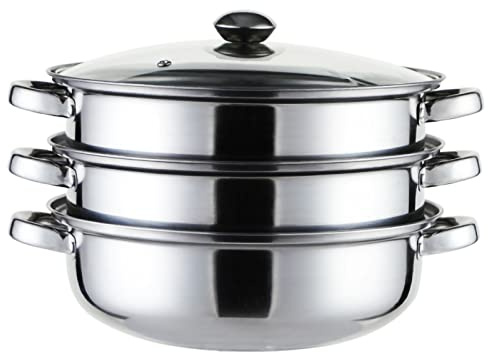 Dampfgarer, Suppentopf aus Edelstahl mit Glasdeckel, Kochgeschirr zum Kochen von Gemüse, Meeresfrüchten, Suppen und Eintöpfen