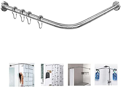 Duschvorhangstange in L-Form ohne Bohren, Ecke für Badewanne: Edelstahl-Teleskopstange mit verstellbarem, gebogenem Design für Badezimmer oder Balkon. Silber: 70 bis 95 x 120 bis 165 cm