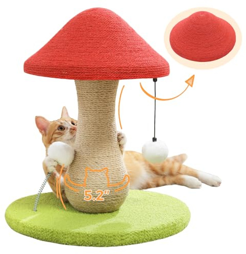 PETEPELA Mushroom Cat Scratching Post, 100% Sisal Cute Cat Scratcher, Pink