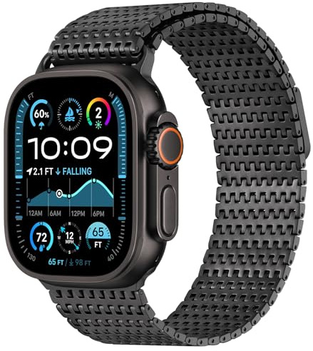 Anlinser Compatible avec Bracelet Apple Watch Ultra 3/Ultra 2/Ultra 49mm, Bracelet en Métal Magnétique Compatible avec Apple Watch/iWatch Ultra 3/2/1 49mm, Noir