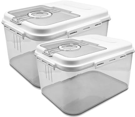 ANMOO Airtight Food Storage Containers 15KG & 7.5KG, BPA-Free Plastic Rice Bucket with Seal Lid & Scoop, Dry Food Dispenser for Flour, Grains, Cereal, Kitchen Pantry Organization (Large+Medium)