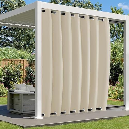 BliRiki Outdoor Vorhänge Wetterfest Sonnenschutz, Outdoor Vorhang mit Ösen Oben und Unten, Wasserdicht Outdoor Gardinen für Pavillon Terrasse Veranda | 1 Stück, Biscotti Beige, B135xH160cm