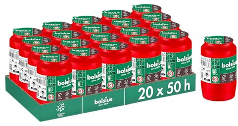 Bolsius Grave Light - Red - 20-Pack - Long Burning Time 2 Days - Funeral Candle & Memorial Candles - Clean Burning - Without Palm Oil