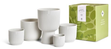 elho Vibes Fold Round Geschenkset - Blumentöpfe aus 100% recyceltem Kunststoff - 5er Set - Ø 7, 9, 11, 14 & 14 cm - Weiß/Seidenweiß