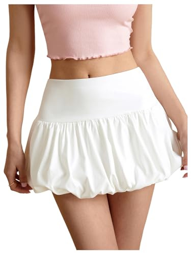 GORGLITTER Women's Mini Bubble Skirt Elastic Waist Ruffle Short Skirts