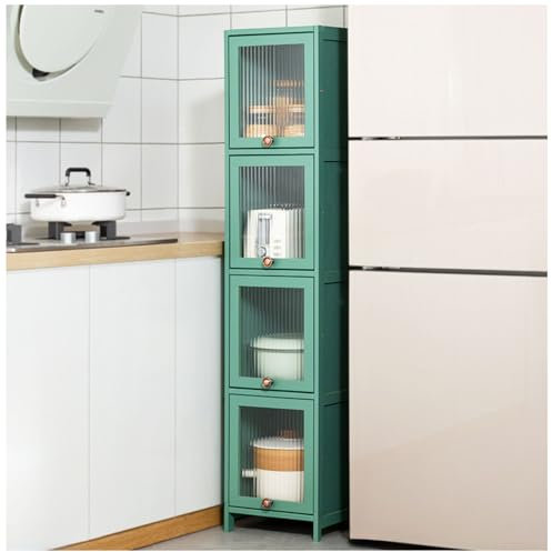 Hohe Küche Lagerung Schrank, 68 Küche Pantry mit Tür Lagerung, Schmale Bambus Freistehende Schränke für Küche, Wohnzimmer, Esszimmer,Grün,30×140cm/12×55in