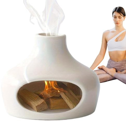Quemador de incienso de cerámica, 12,5 x 9,7 cm, quemador de incienso de cerámica, cuenco de madera para incienso, cuenco de incienso de madera, recogedor de cenizas, decoración de meditación para