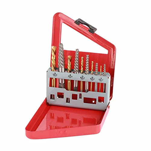 Easy to Use, High Strength, Portable Screw Extractor Set with Metal Case, for Various Cobalt Drill Bits, Left Hand Drill Bit