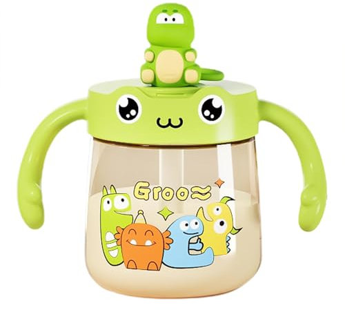Gobelet à eau pour tout-petits - Tasse à eau dinosaure pour garçon, bouteille d'eau pour enfants | Gobelet à boire pour étudiant de 10 onces sans problème avec poignée et graduation, paille anti-fuite