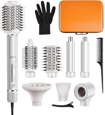 VEVOR 7-in-1 Professioneller Multi-Haarstyler, 110.000U/min Hochgeschwindigkeits-Warmluftbürste mit 2 Auto-Wrap-Lockenwicklern, 3 Bürsten & 3 Düsen, Ionen-Föhn für schnelles Trocknen & Volumenstyling