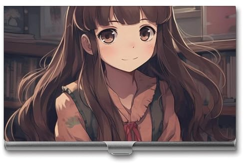 QMNVBDS Kleine Frau im Anime-Visitenkartenetui, schlankes Visitenkartenetui für Damen und Herren, Metall, Visitenkartenetui für Tasche, Geldbörse, kleine Visitenkartenetui, Einheitsgröße, Stil: