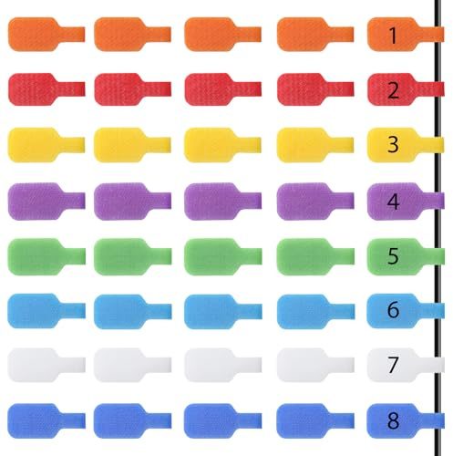APOMOONS 40 Stück Kabeletiketten Kabel Klett, 8 Farben Wiederverwendbar Kabel Beschriftung, Beschreibbare Kabelbeschriftung Clip, Wasserdicht Kabelmarkierung Identifizieren von Kabeln und Drähten