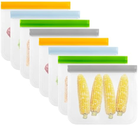 8Pcs Reusable Gallon Freezer Bags,BPA Free,Dishwasher Safe,Leakproof Food Storage Bags Extra Thick Leakproof Silicone & PVC Free Ziplock Bags for Vegetable Sandwich, Fruits, Snack, Travel Items
