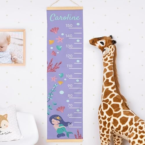 Wanapix | Personalisierte Messlatte für Kinder | Kinderzimmer Wand-Dekoration | Ideale Dekoration | Panama-Stoff Einfach zu installieren - Meerjungfrau