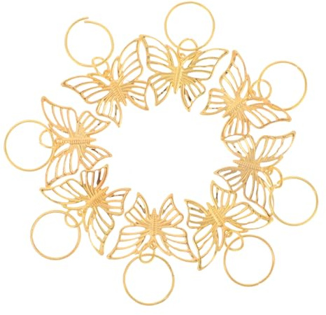 12 Stück Schmetterlings Haaraccessoires für Dreadlocks, Eisen, Gold | Elastisches Ring Design, für Verschiedene Haarlängen und Styles, Eleganter Look für Damen