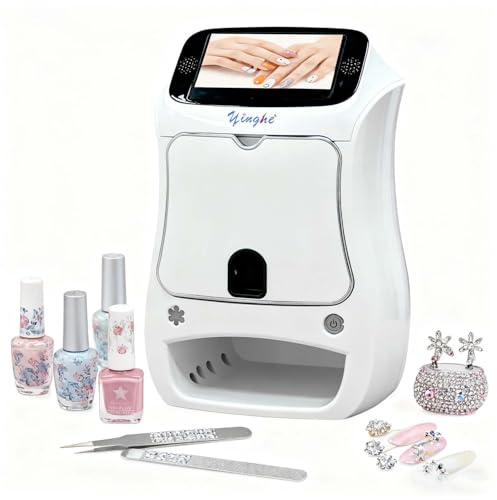 Automatische Nail Art Druckmaschine 3D 2400DPI, Nageldrucker Mit 5 Zoll Touchscreen, U-V LED Lampe, WLAN USB, Für Zuhause, Salon, Professionelle Maniküre(Machine)