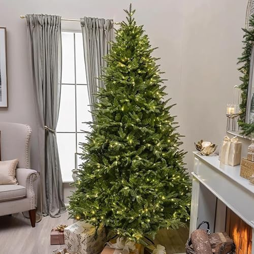 JCSRYD Arboles de Navidad con Luces Integradas, Árbol de Navidad con Bisagras y Ramas de PE de 1100 a 8800 Puntas, Ideal para el Hogar, la Oficina y Fiestas(210cm/7ft)