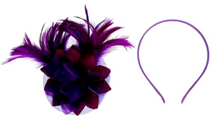 Bandeau Fascinateur Plume Pourpre en Nylon, Style Vintage Élégant