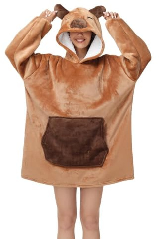 chuangminghangqi - Manta con capucha de gran tamaño, unisex, cómoda para TV, manta polar cálida, con mangas y gran bolsillo para adultos, con regalo de invierno