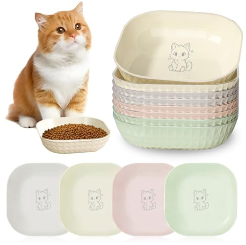 Lot de 8 gamelles plates pour chat - Gamelles pour chat - Gamelles rondes pour chat - Gamelle pour chat - Multicolore - Pour chatons et chats à pattes courtes