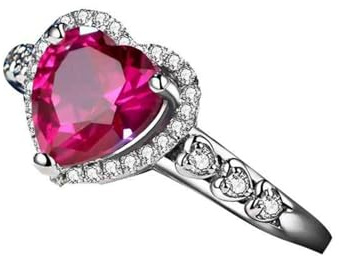Epinki Freundschaftsringe Weißgold 18 Karat, Herz Hochzeitsring Labor Erstellt Rubin 2.55ct (Herzschliff, Rot), Ring mit Moissanit Au750 Gold Echter Schmuck, Gr.47 (15.0)