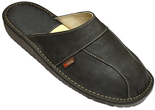 BeComfy Pantofole Pelle Scarpe da Casa Uomo Comode Ciabatte Scatola Marrone Grigio Nero Modello FM81 (41, Grigio)
