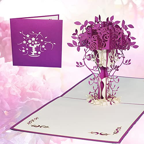 LINPOPUP POP UP Karte Rosen, 3D Grußkarte mit Blumenstrauß für Geburtstag, Gute Besserung, Muttertag, Danke, Gutschein (Nr.229)