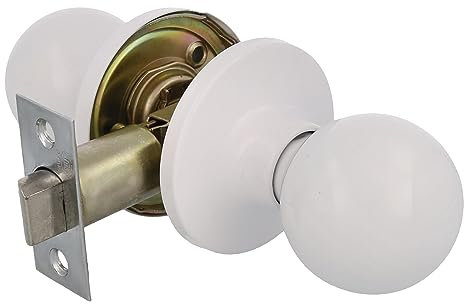 Amig - Pomo Puerta Interior - Con Picaporte de Entrada 60/70 mm - Pomo de Bola en Ambos Lados - Para Puertas de Paso de Madera de 35 a 45 mm - Latón Blanco