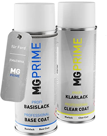 MG PRIME Autolack Spraydose für Ford FM6EWHA / PN4DQ0 / Q Magnetic Me. +1K | Magnetic Grau Metallic / Magnetic Metallic, Set aus Basislack + Klarlack, Sprühdosen 400ml