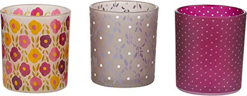 Pavilion - Hand Painted Floral Frosted Set of 3 Tealight Candle Holders, 3 Inch
