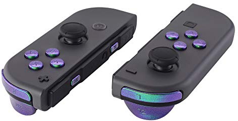 eXtremeRate Boutons de Remplacement Complet pour Nintendo Switch Joycon et Nintendo Switch OLED, Bouton ABXY Direction Home Plus Moins L R ZL ZR SR SL Trigger pour Joycon Manette,Caméléon Violet Vert