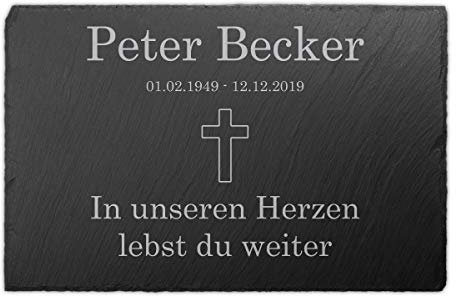 PauleBlack Gedenktafel mit Gravur für Menschen Schiefer 30 x 20 cm wetterfest - Individueller Text