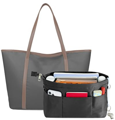 SHINGONE Handtaschen Organizer mit Schlüsselbund Taschenorganizer Wasserdicht, Innentaschen fuer Handtaschen Organizer, Kosmetik Organizer mit Reißverschluss Schwarz -L