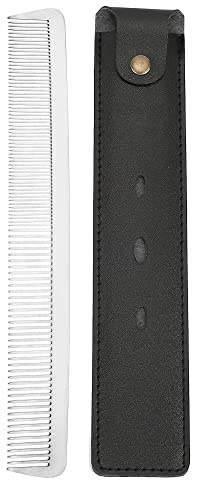CCbeauty Metal Professional Barber Comb for Men and Women, Stainless Steel Hair Cutting Tool, Hairdressing Styling Set With Leather Bag (#1)